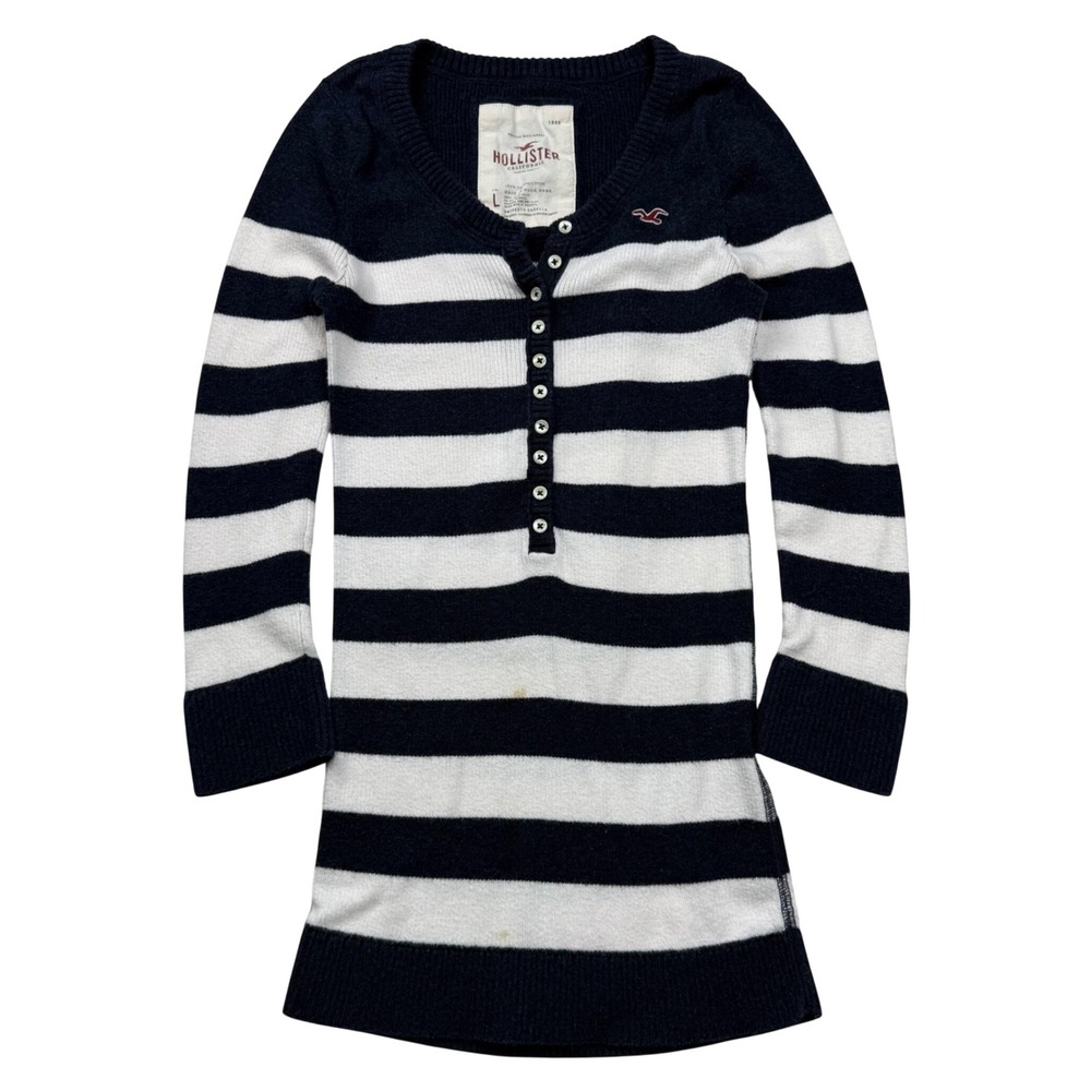 VTG Y2K Hollister Navy White Striped LongSleeve Henley Knit Top Large Bella Swan